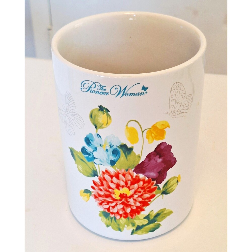 The Pioneer Woman Floral Ceramic Canister, White/Multicolor, Country Style